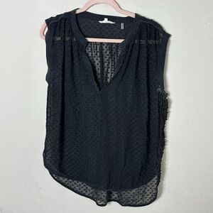 Rebecca Taylor Geo Dot Clip Chiffon Blouse Sheer Black 100% silk Top Size 12